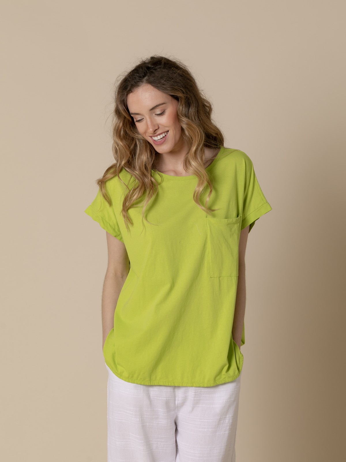 Woman Pocket cotton T-shirt  Green