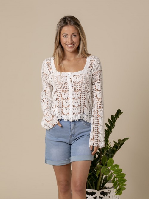 Chaqueta crochet algodón Blanco