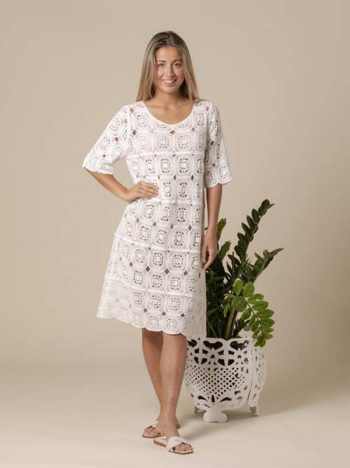 Woman Ibiza crochet beach dress  White