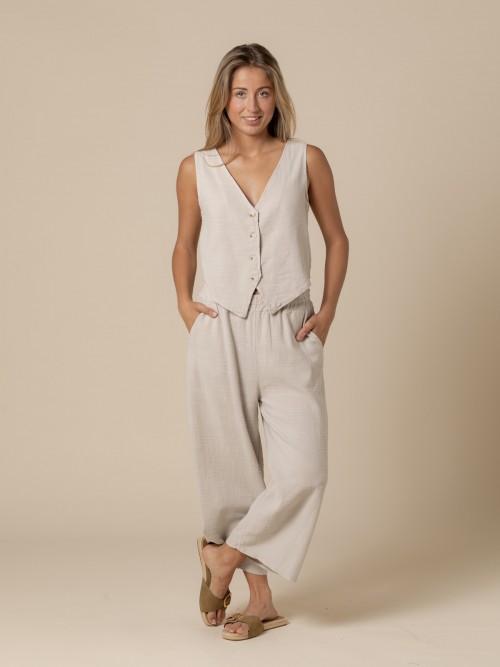Woman Flowy cotton ankle-length trousers  Beige