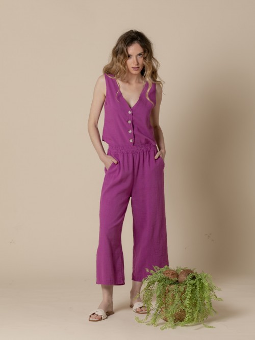 Woman Flowy cotton ankle-length trousers  Magenta