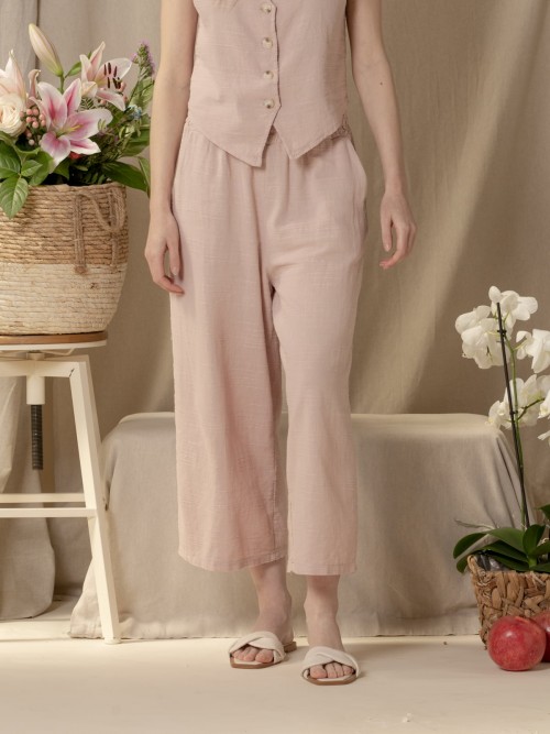 Woman Flowy cotton ankle-length trousers  Pink