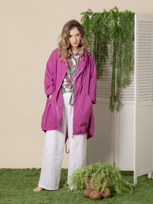 Woman Long parka spring casual cotton  Magenta