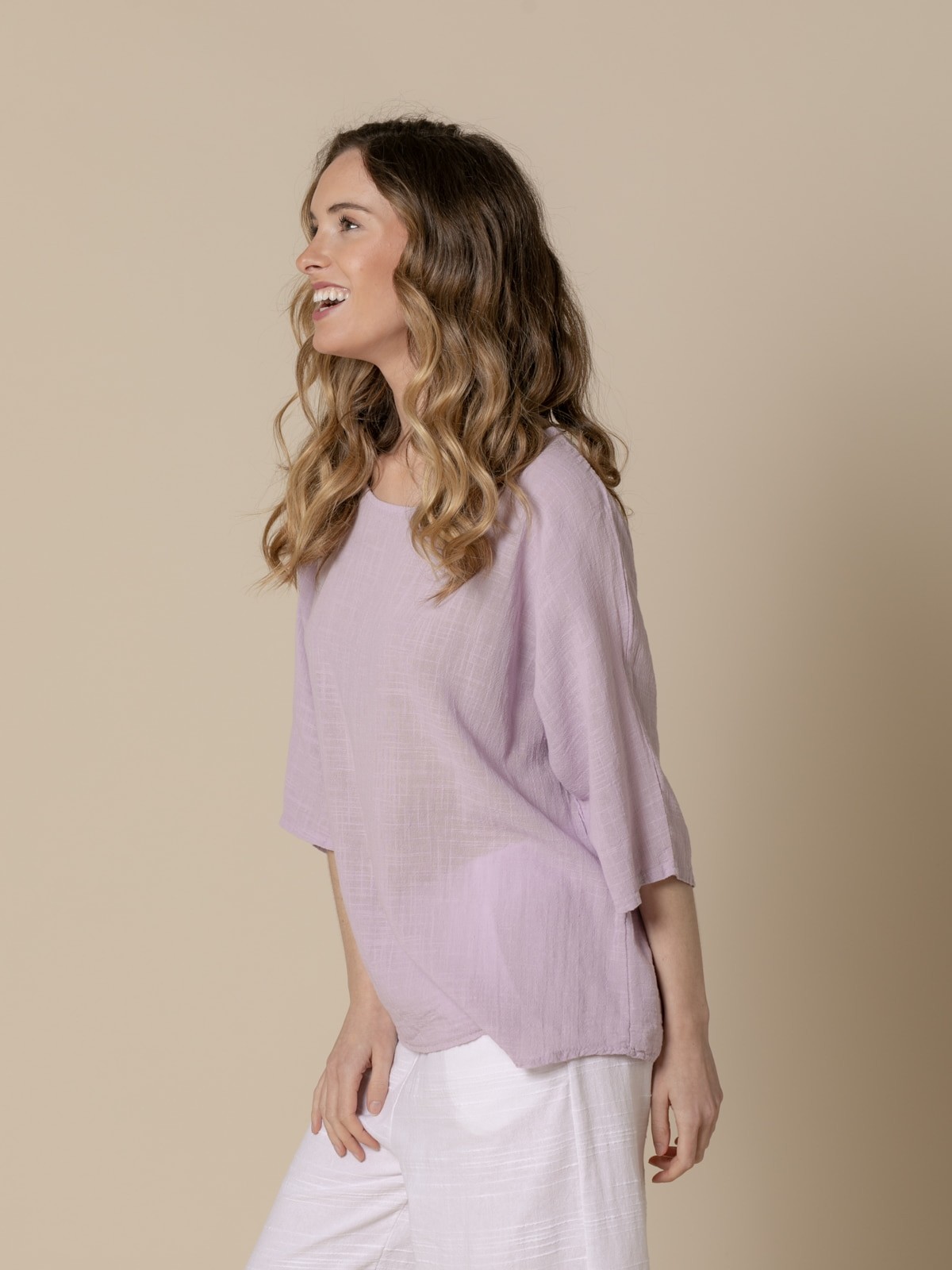 Woman  Comfy cotton elbow sleeve blouse Lila