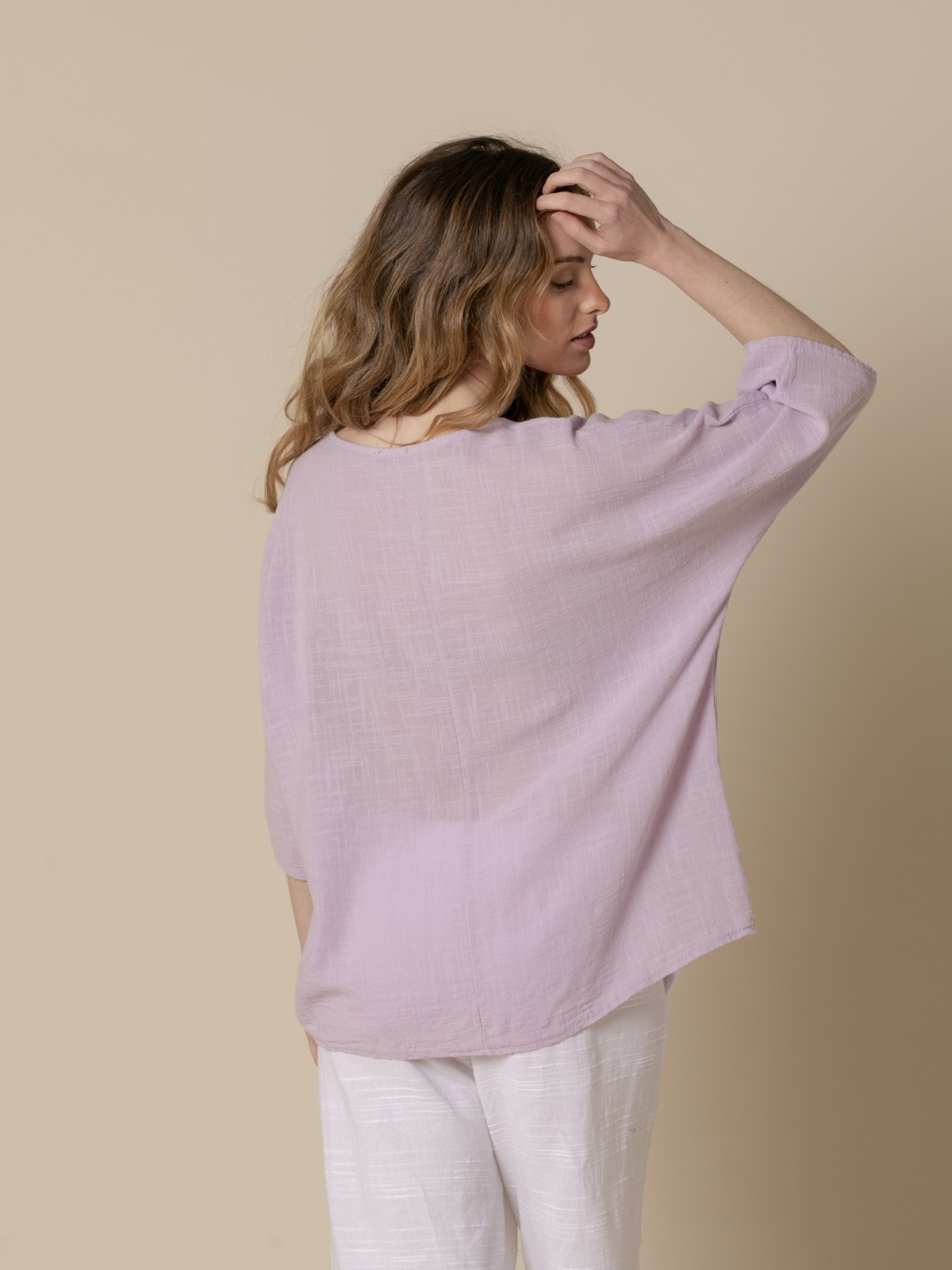 Woman  Comfy cotton elbow sleeve blouse Lila