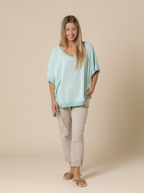 Woman Visco-cotton oversize V-neck T-shirt  Tiffany