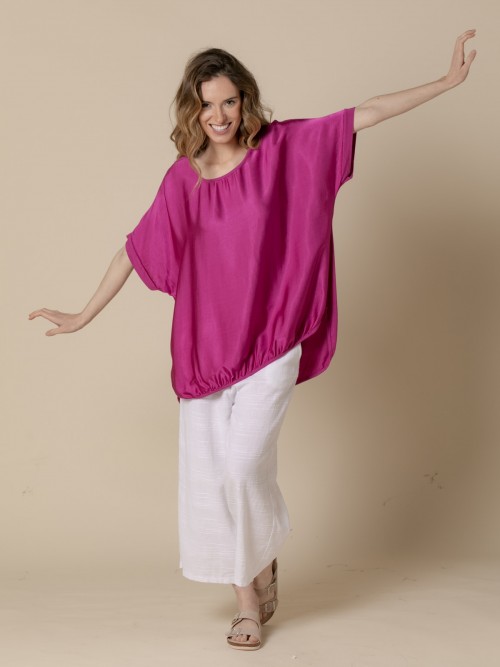 Woman Oversize vegetal viscose satin T-shirt  Magenta