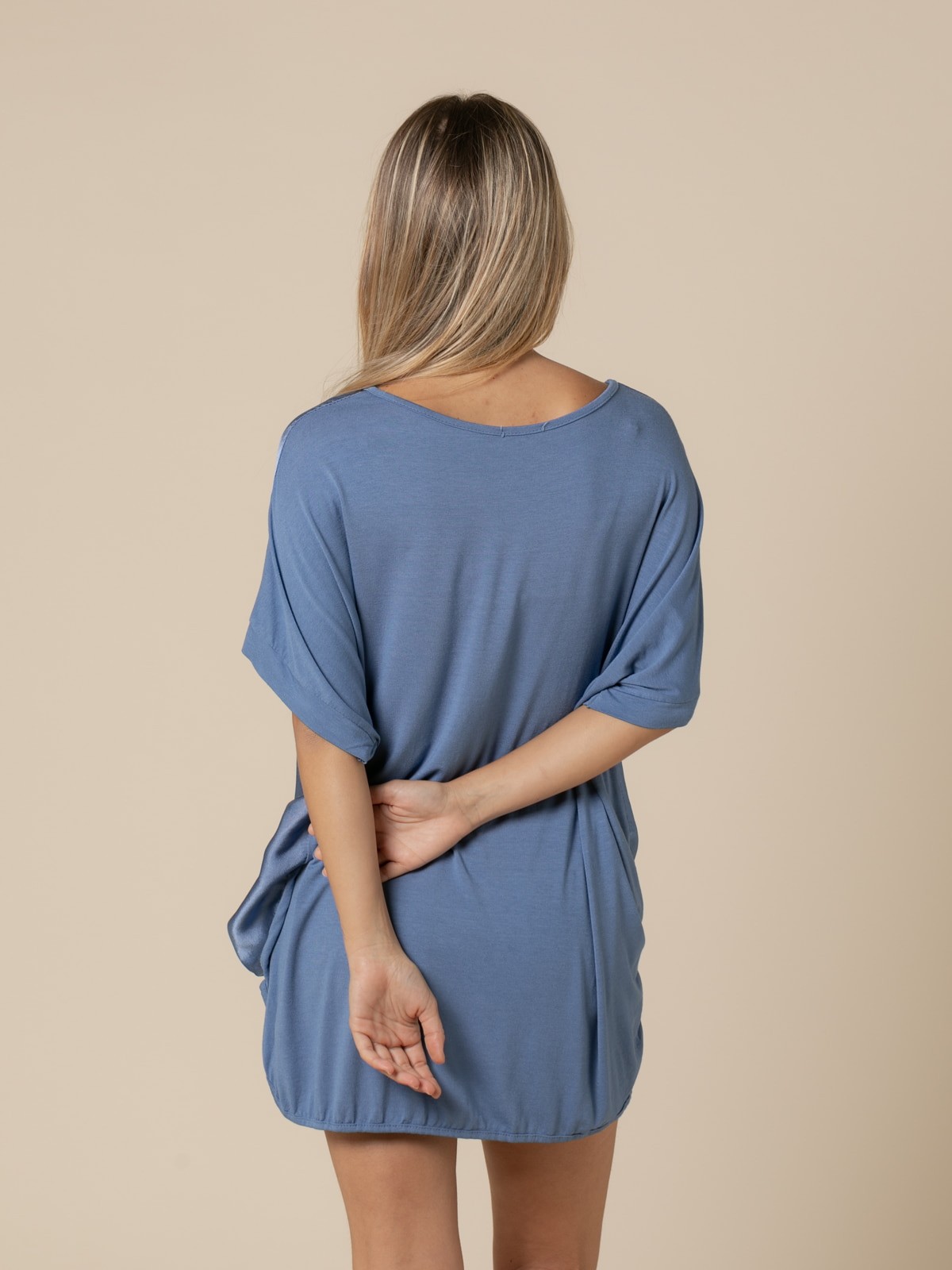 Woman Oversize vegetal viscose satin T-shirt  Blue