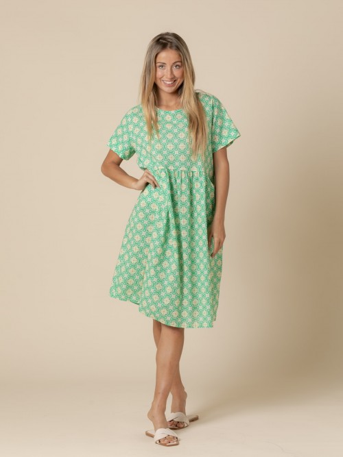 Woman Geometric cotton print dress  Green