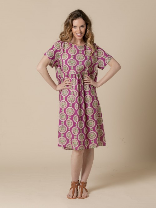 Woman Cotton circle print dress  Magenta