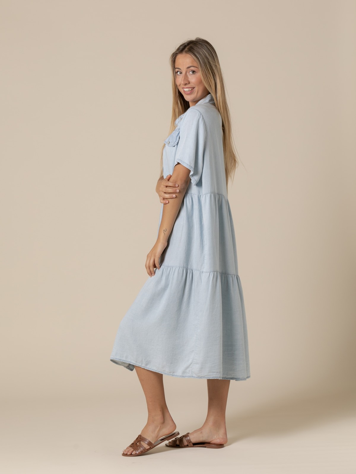 Woman Long buttoned tencel dress  Blue