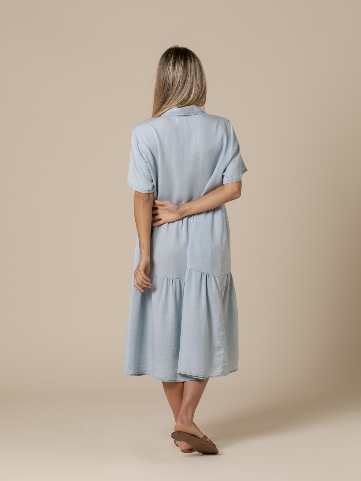 Woman Long buttoned tencel dress  Blue