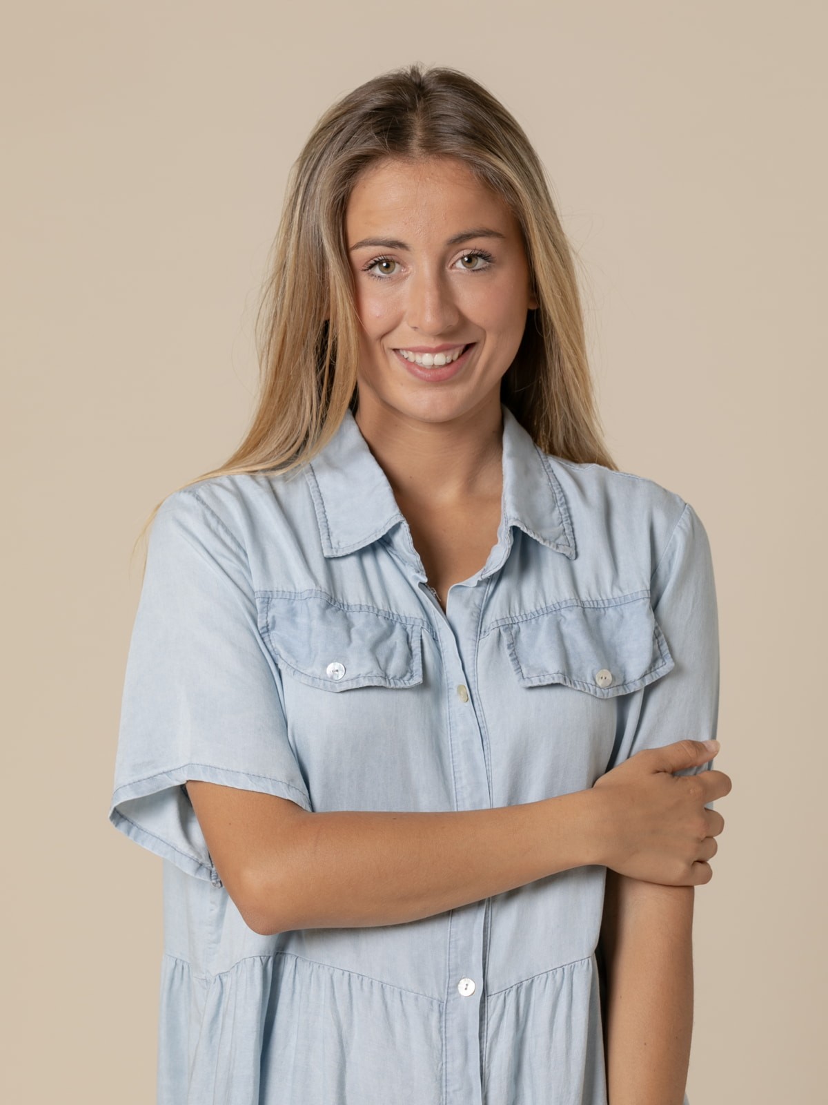 Woman Long buttoned tencel dress  Blue