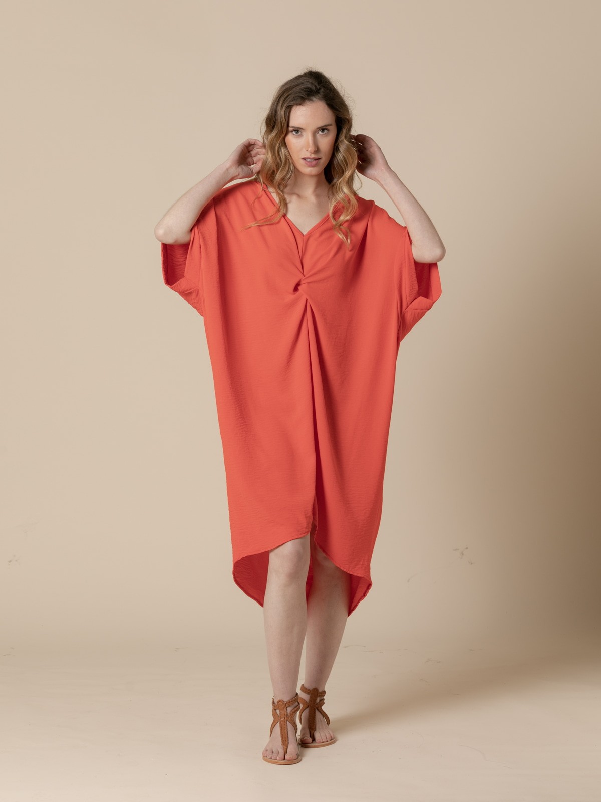 Woman Oversize trendy knot dress  Orange