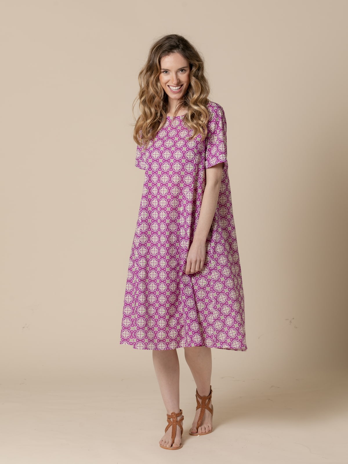 Woman Cotton geometric print dress  Violet