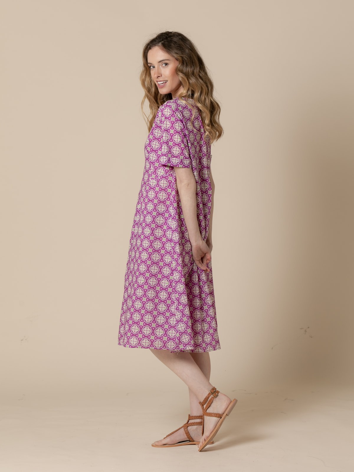 Woman Cotton geometric print dress  Violet