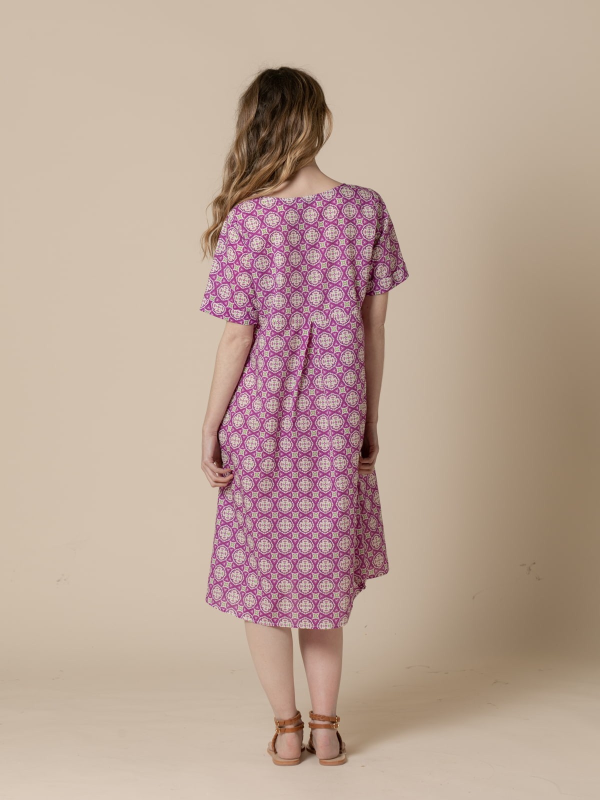 Woman Cotton geometric print dress  Violet
