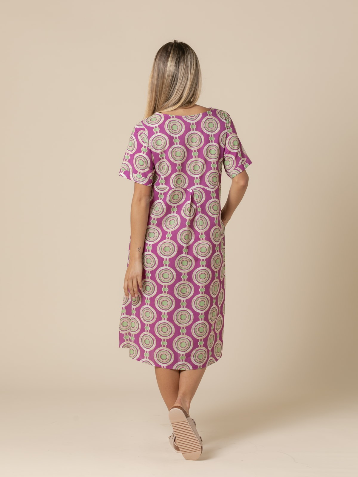 Woman Cotton circle print dress  Magenta