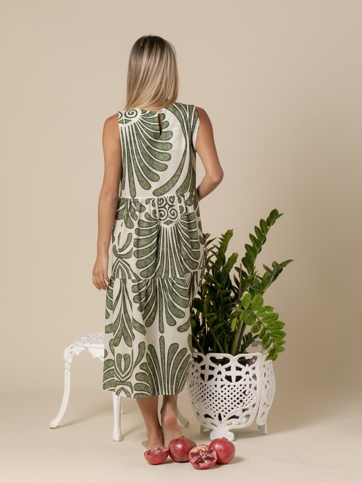 Woman Flowy print long dress  Khaki