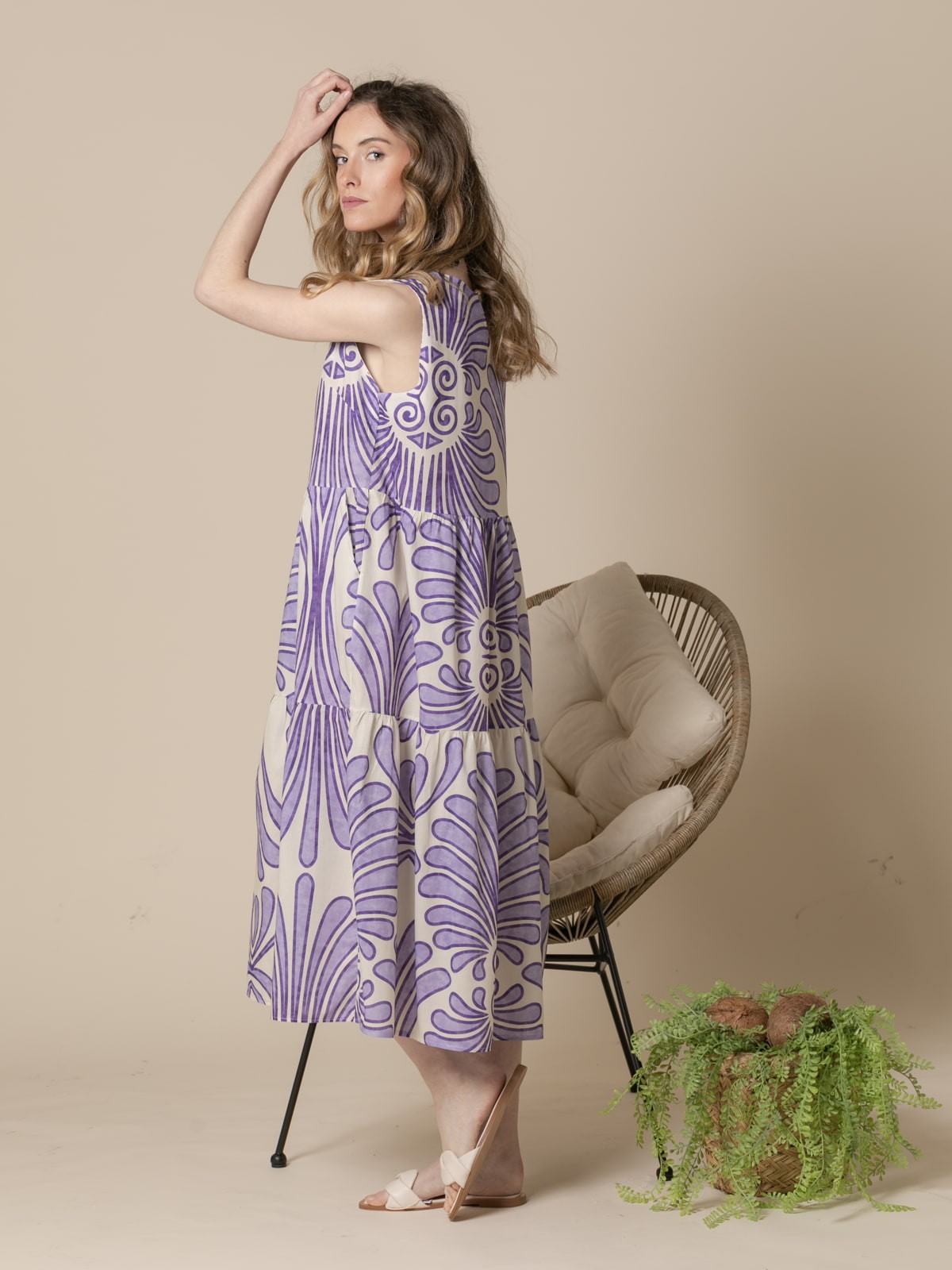 Woman Flowy print long dress  Magenta