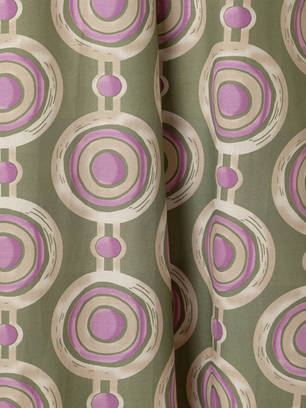 Woman Long printed circle dress with V-neck  Khaki