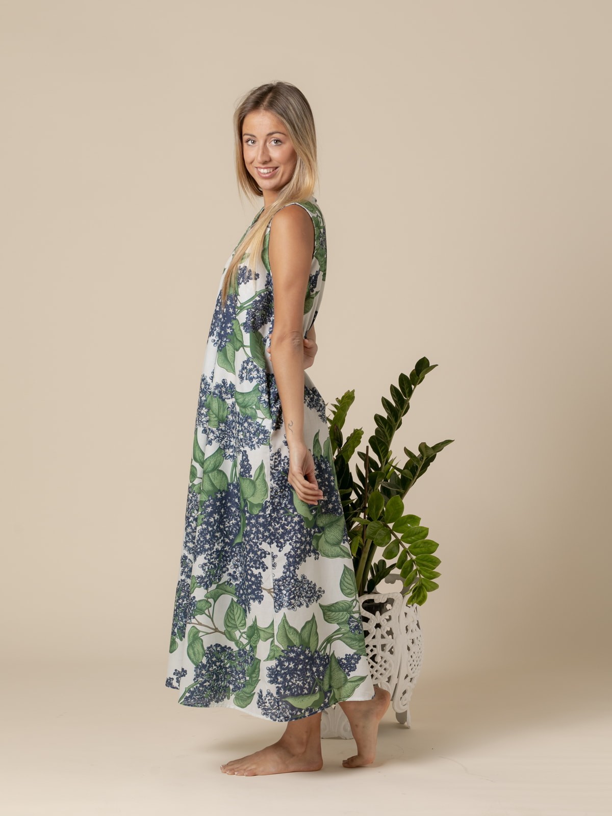 Woman Floral cluster print long dress  Blue