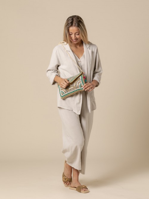 Woman Envelope model beaded bag  Khaki