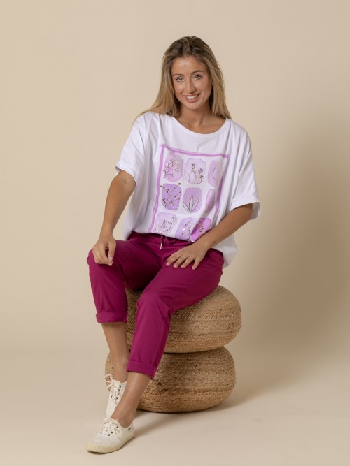 Woman combined print t-shirt  Pink