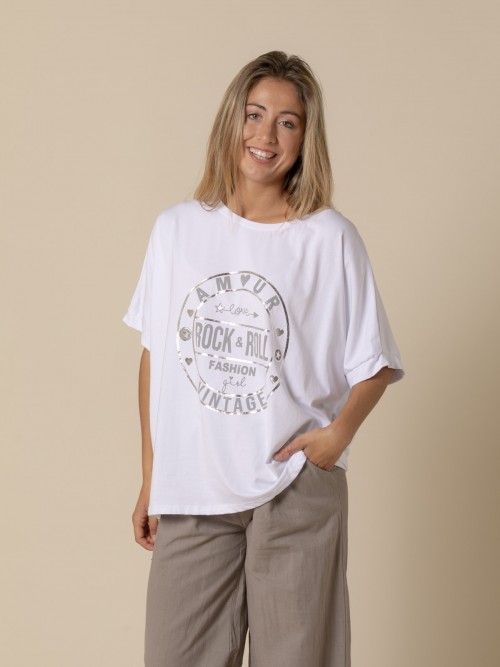 Woman Tencel amoeba print t-shirt  White