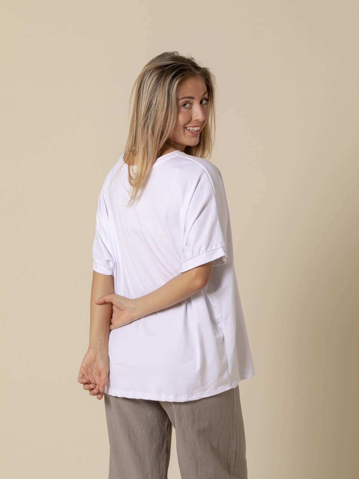Woman Tencel amoeba print t-shirt  White