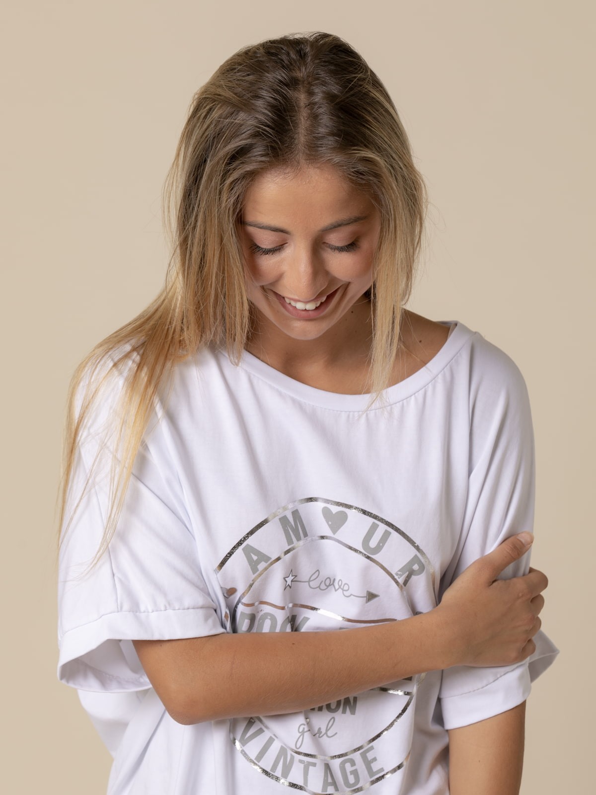 Woman Tencel amoeba print t-shirt  White