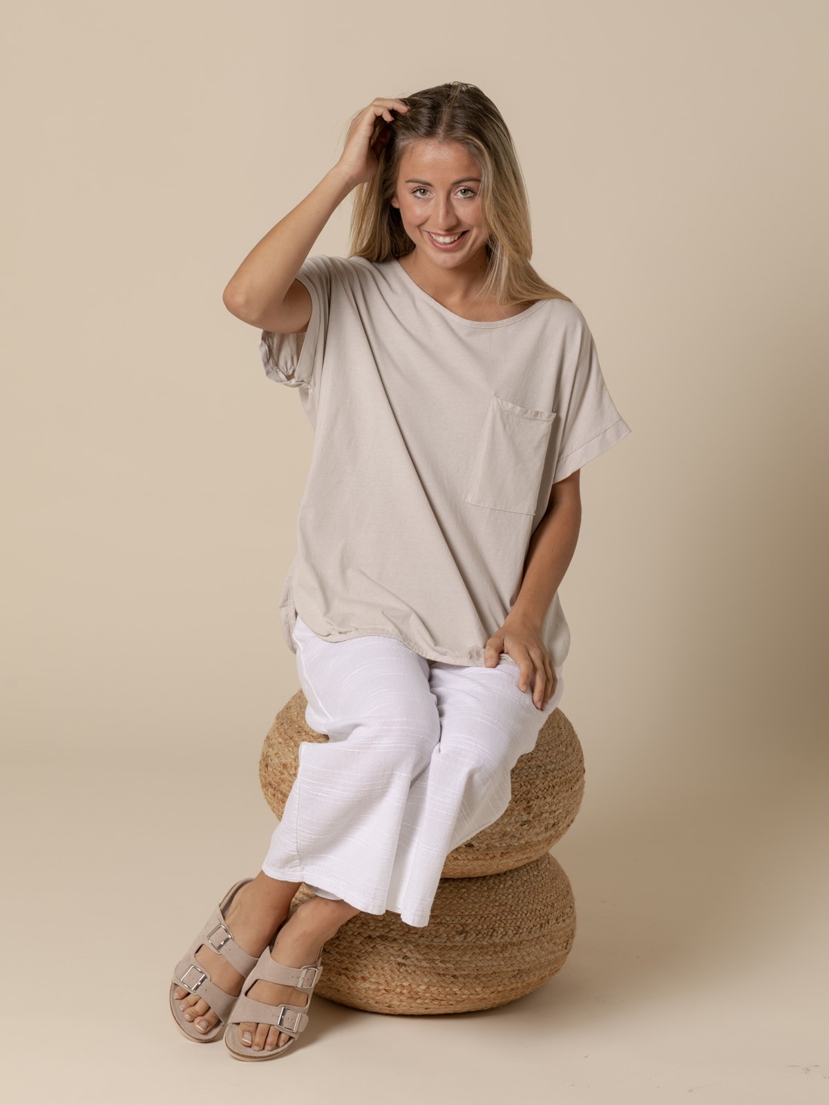 Woman Pocket cotton T-shirt  Beige
