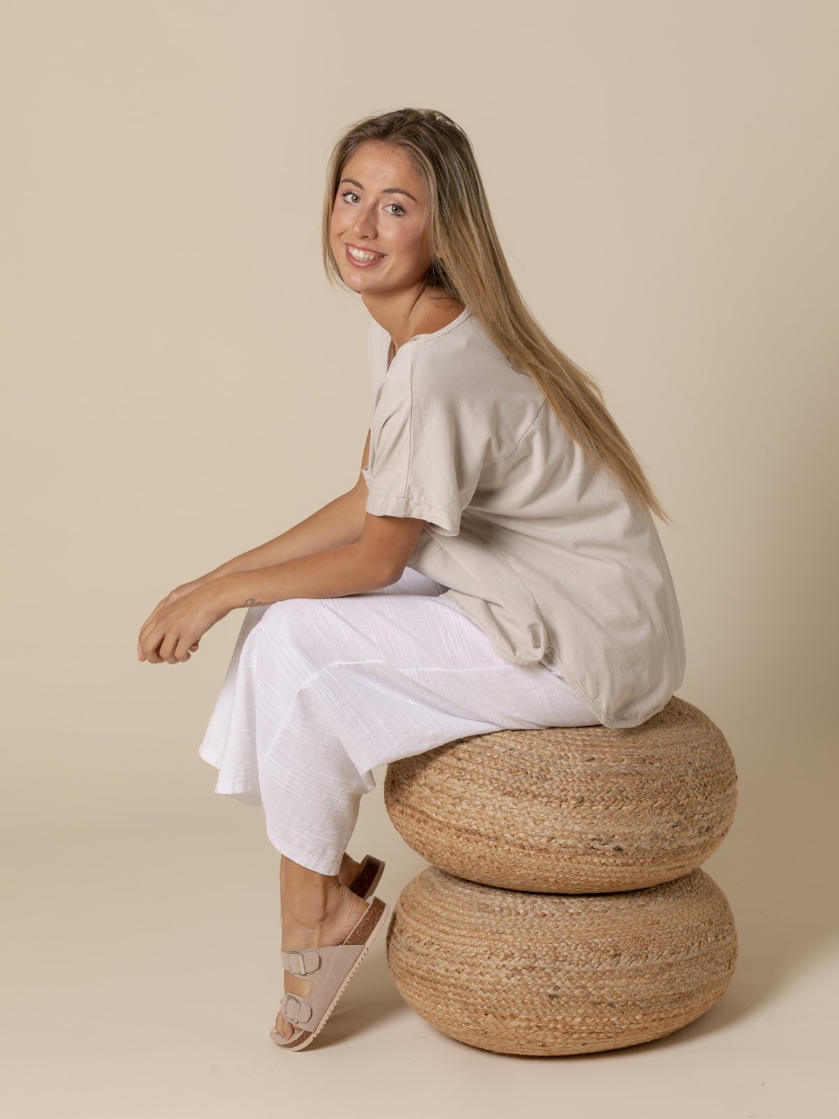 Woman Pocket cotton T-shirt  Beige
