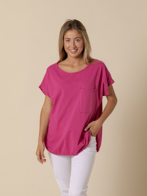 Woman Pocket cotton T-shirt  Magenta