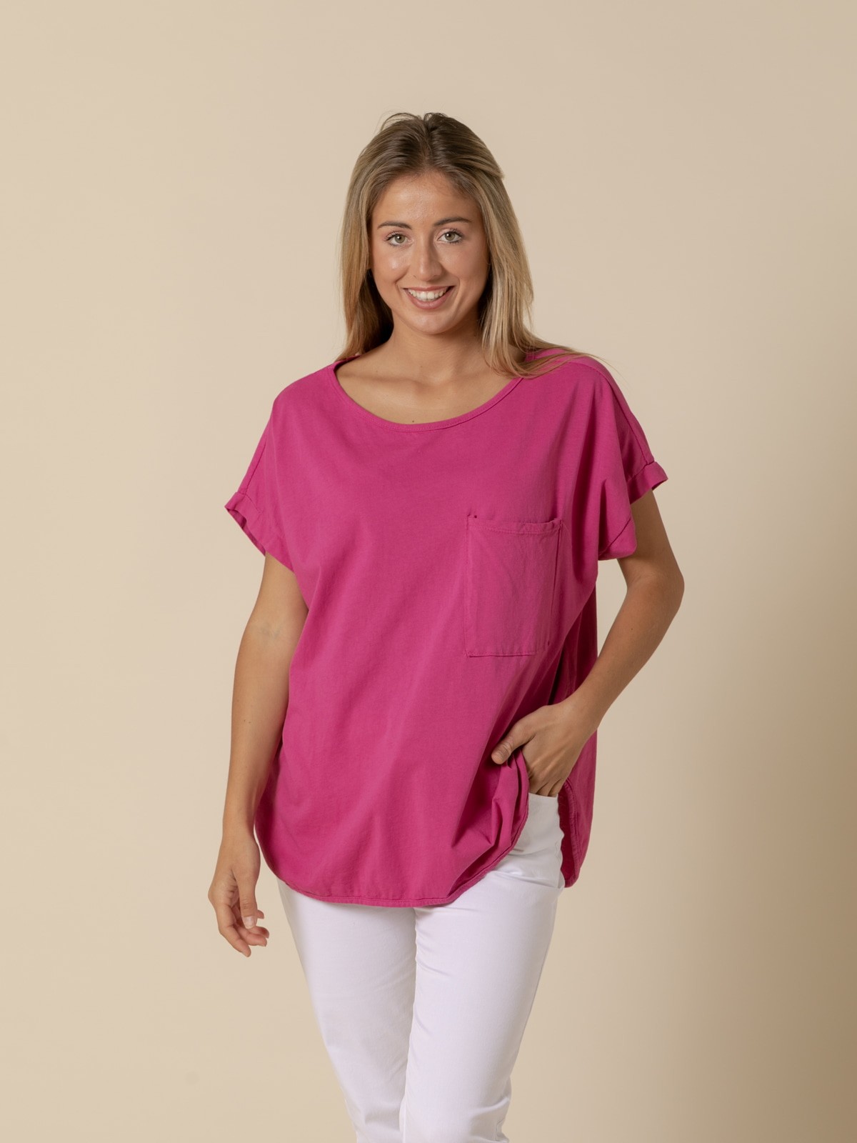 Woman Pocket cotton T-shirt  Magenta