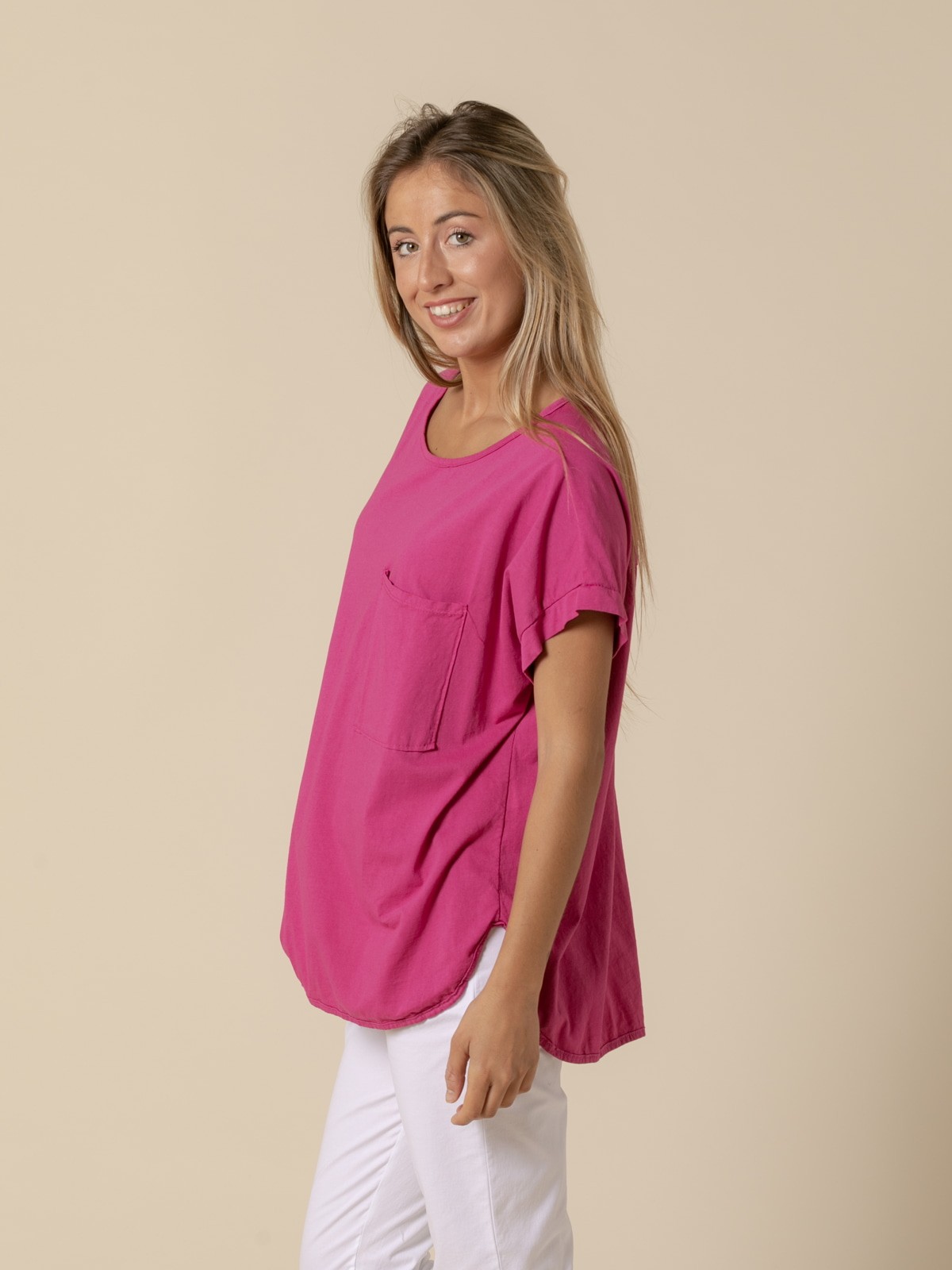 Woman Pocket cotton T-shirt  Magenta