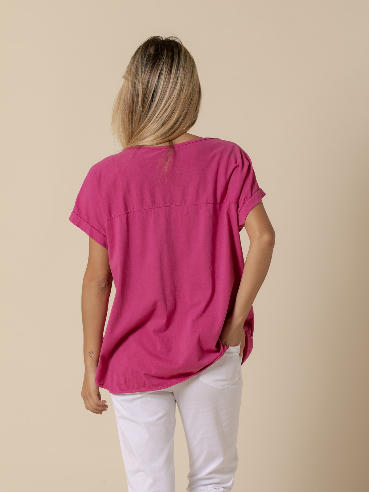 Woman Pocket cotton T-shirt  Magenta