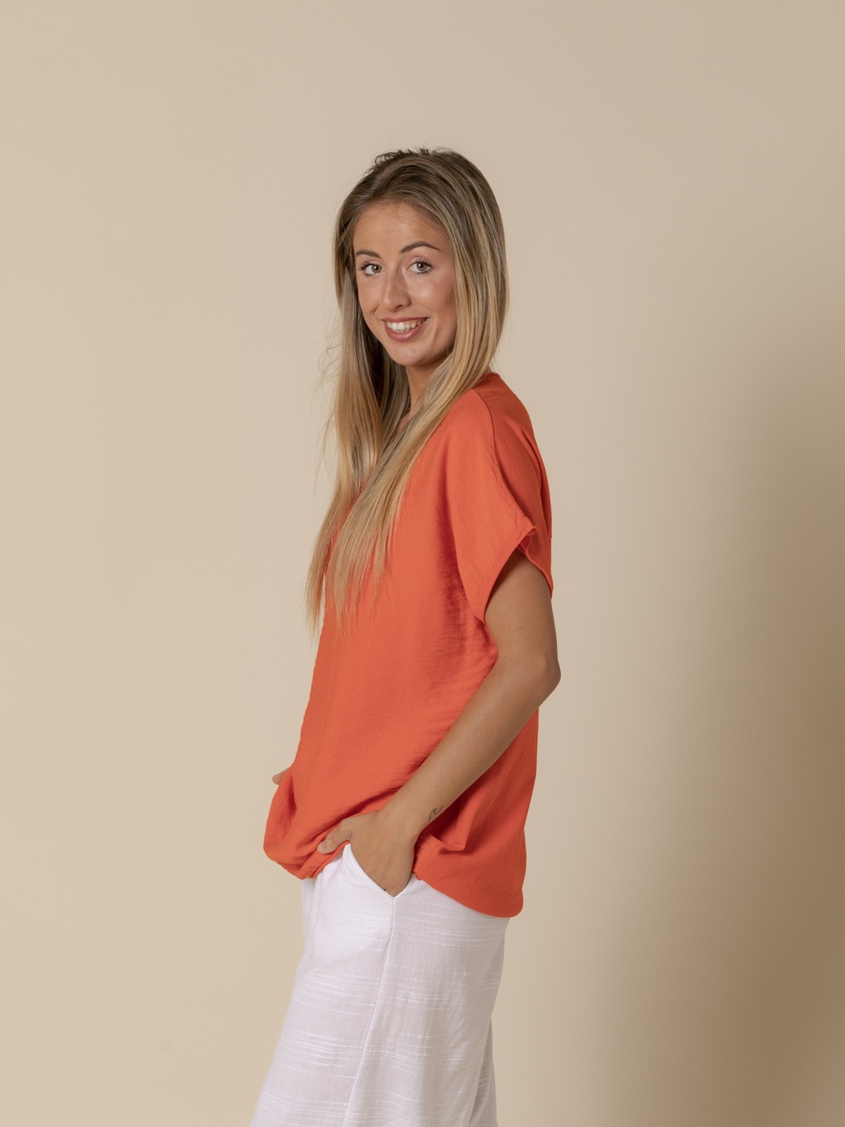 Woman Comfy visco-cotton T-shirt  Orange