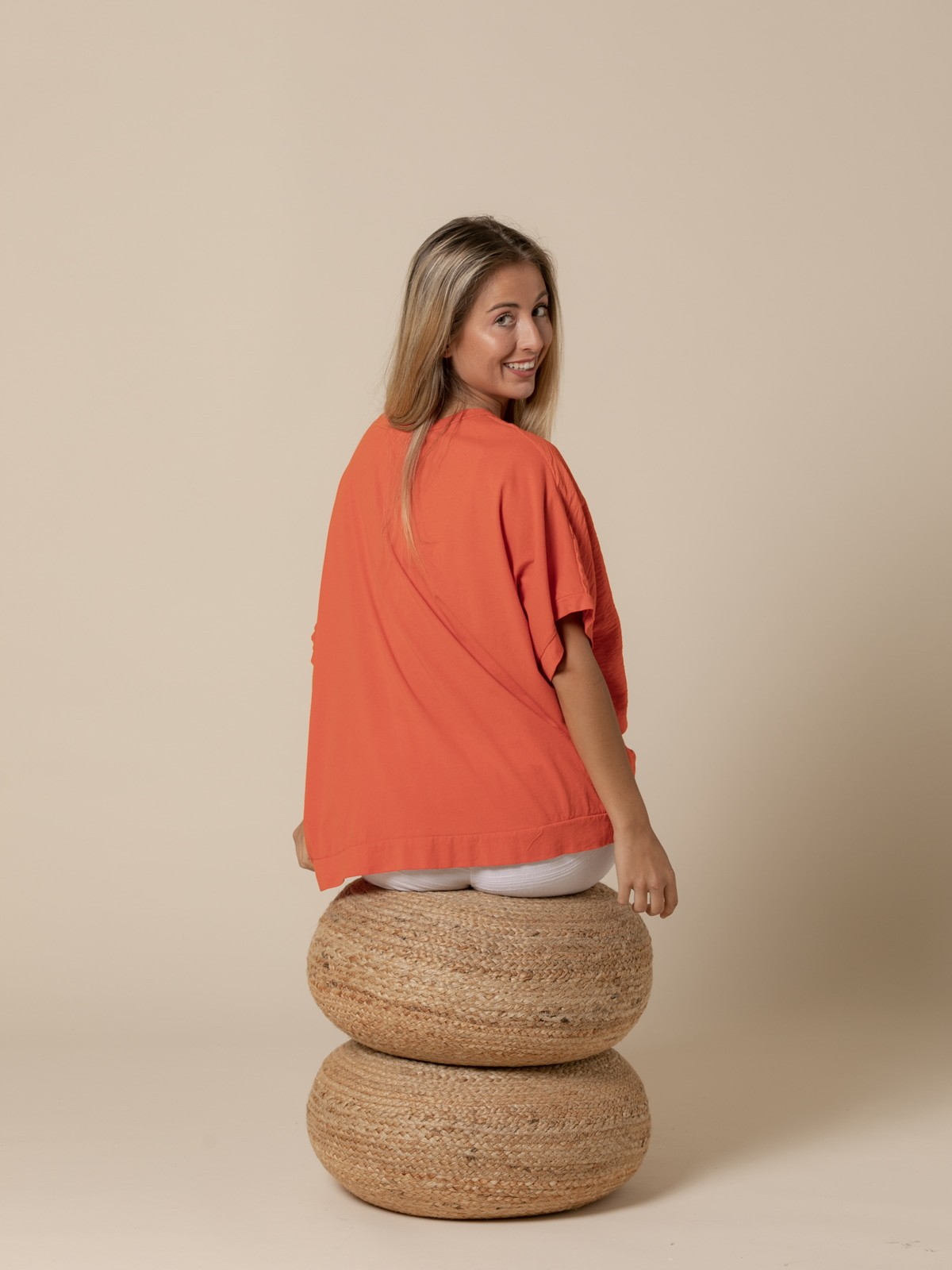 Woman Wide V-neck T-shirt  Orange