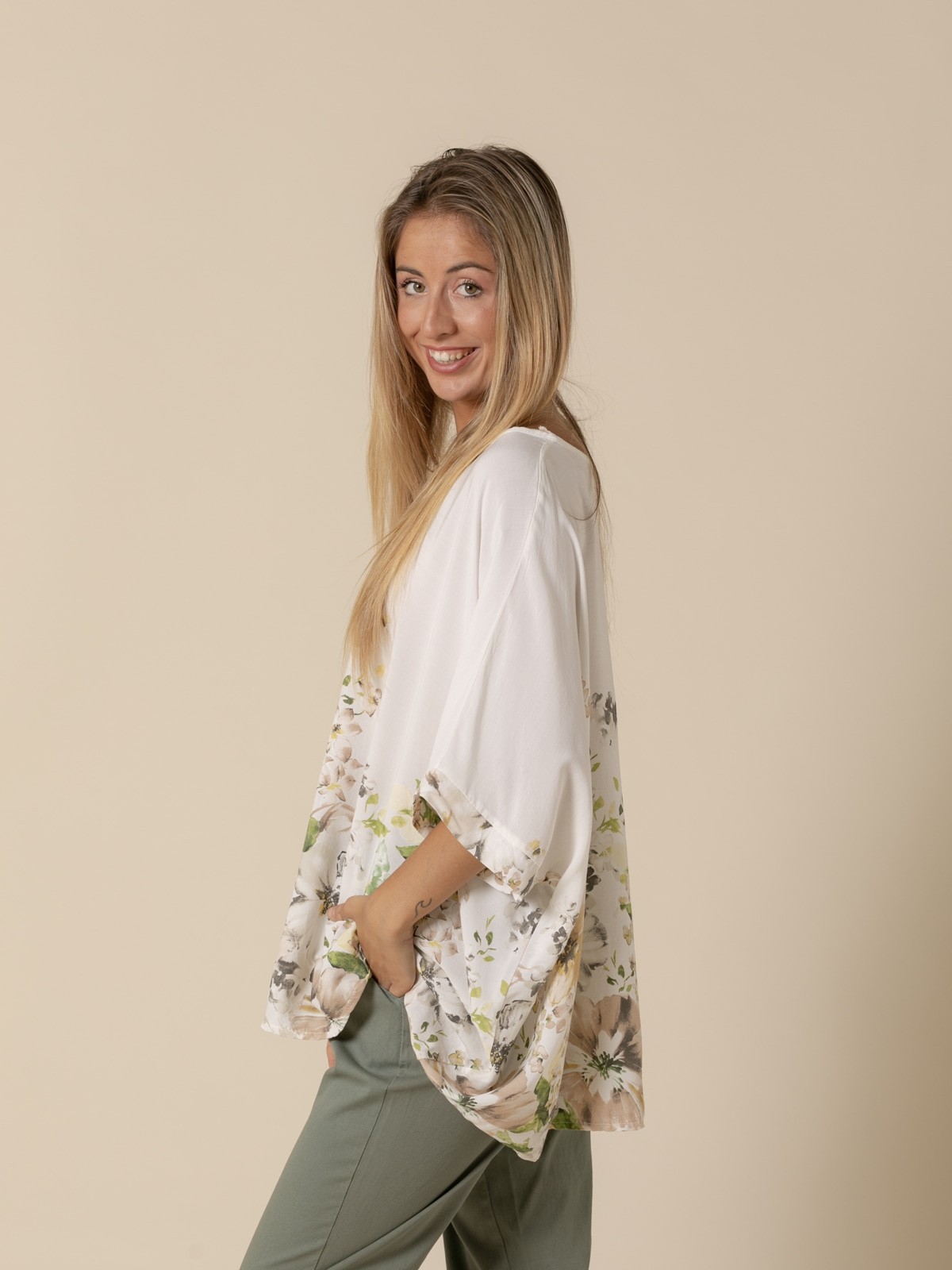 Woman Oversize flower print blouse  Green