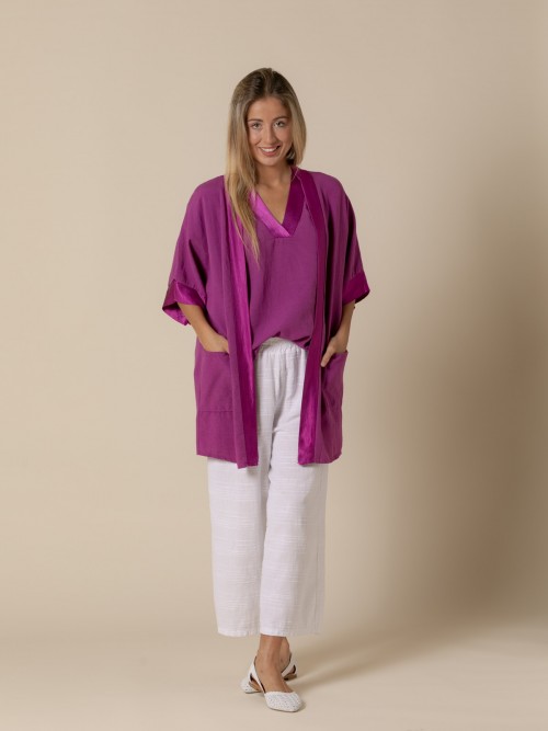 Chaqueta fluida detalles raso Magenta