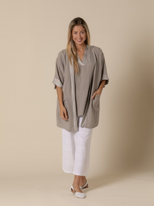Woman Flowing jacket with satin details  Taupe