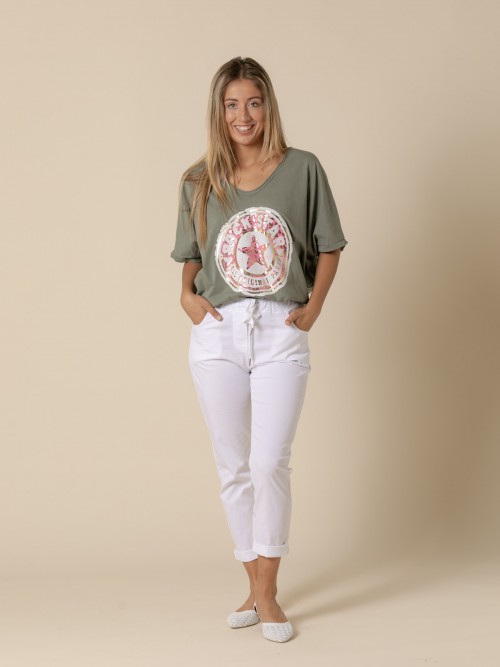 Woman 4-pocket casual cotton trousers  White