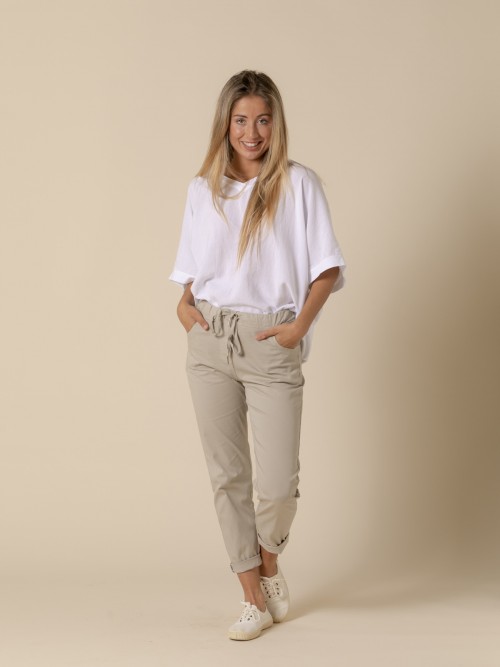 Woman 4-pocket casual cotton trousers  Beige