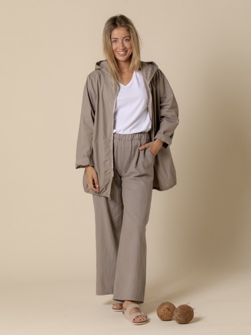 Woman Spring cotton parka with lined pockets   Taupe