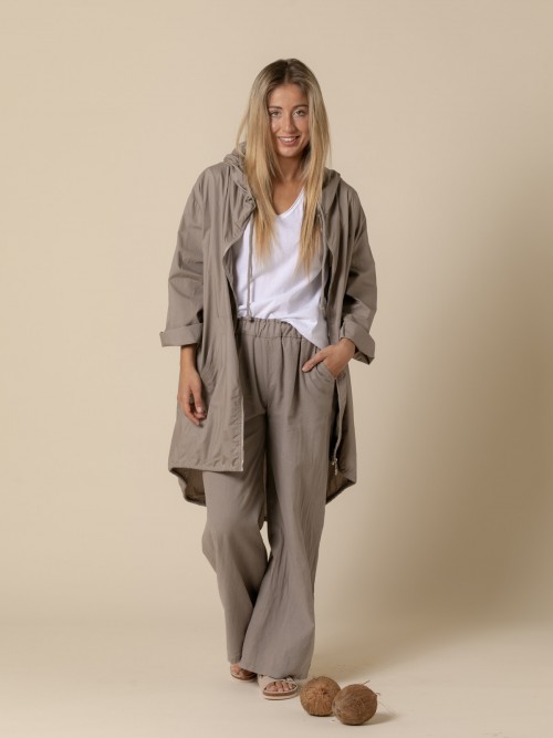 Woman Long parka spring casual cotton  Taupe
