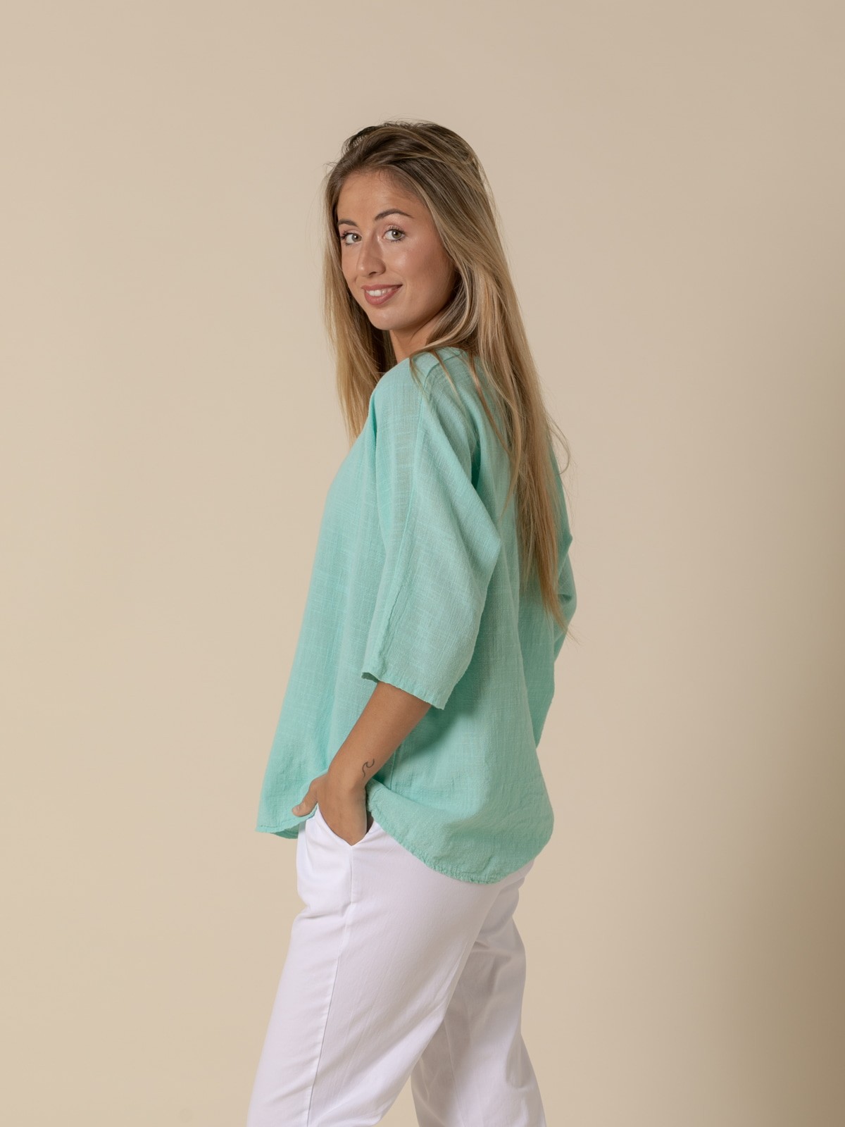 Woman Comfy cotton elbow sleeve blouse  Tiffany