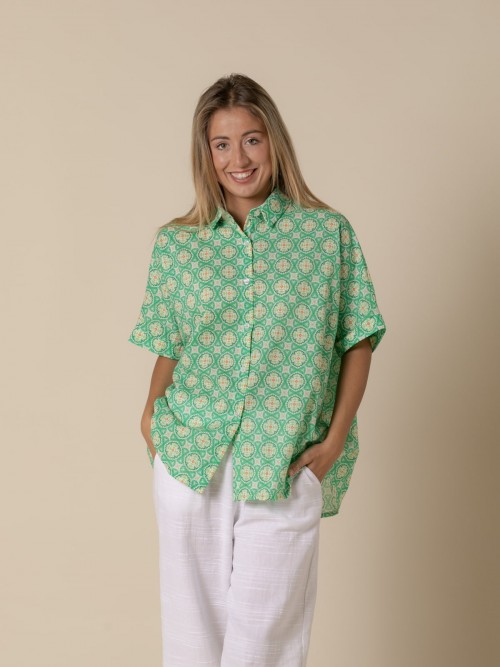Camisa estampada algodón geomética Verde