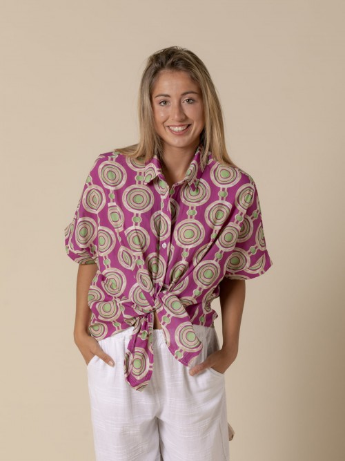 Camisa oversize abotonada estampada circulos Lila