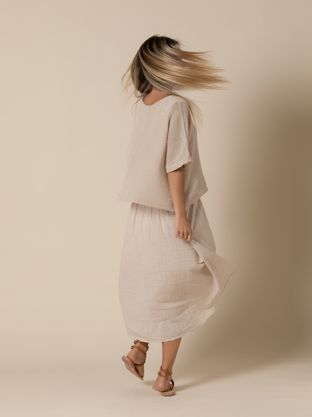 Woman Trendy textured cotton dress  Beige